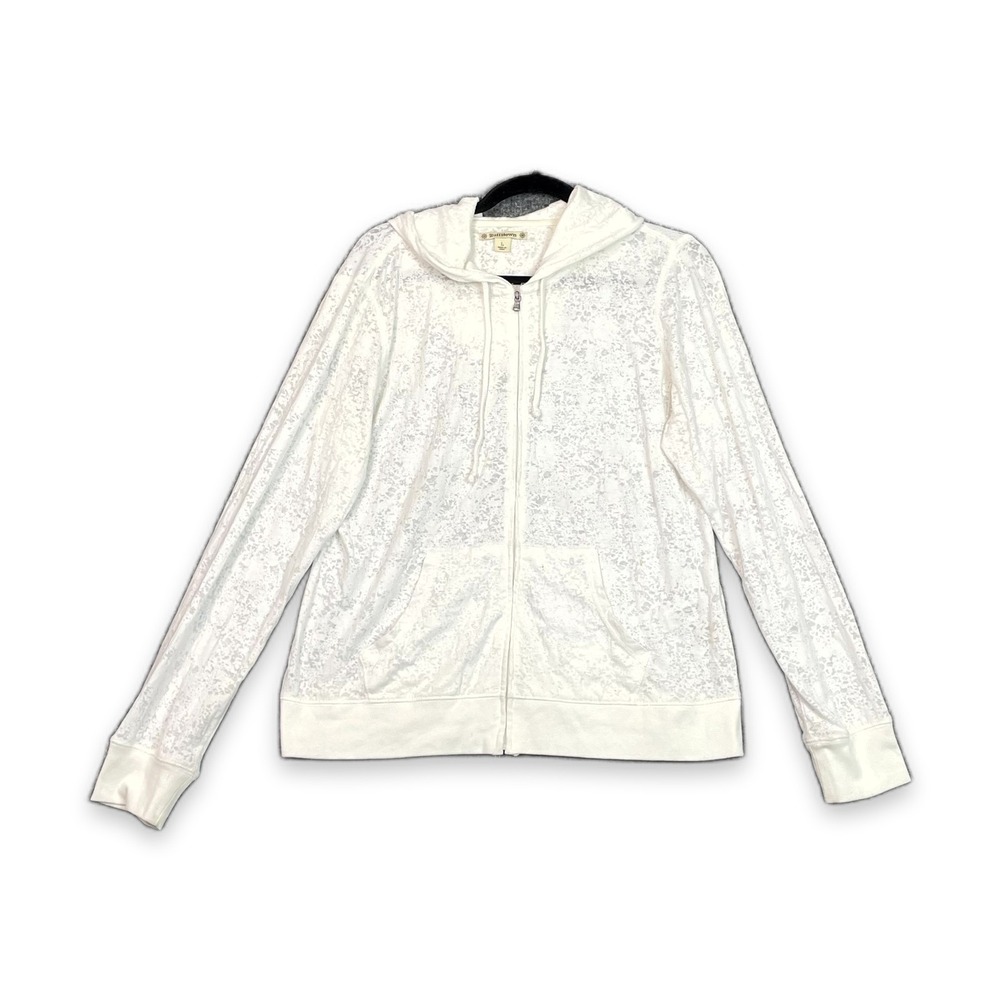Ruff Hewn Hoodie Womens Large White Burnout Cotton Blend Full Zip Y2K Bohemian